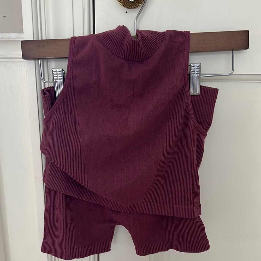 Burgundy Kids Sleeveless Top and Shorts spandex workout Set